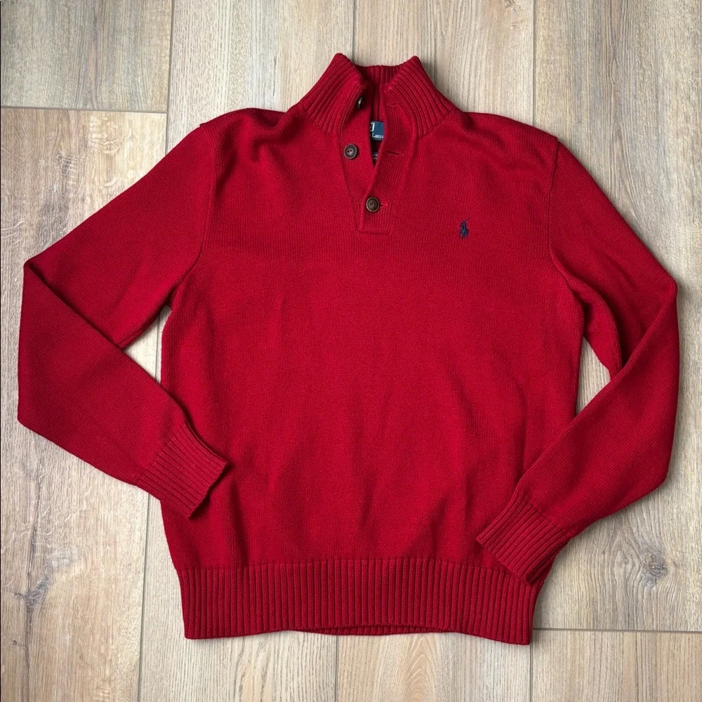 Polo by Ralph Lauren Red Cotton Mock Neck Pull Over Sweater SZ M Classic Preppy